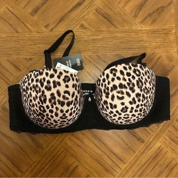 Strapless Torrid Multiway Leopard Print & Black scalloped lace bra - Picture 8 of 9